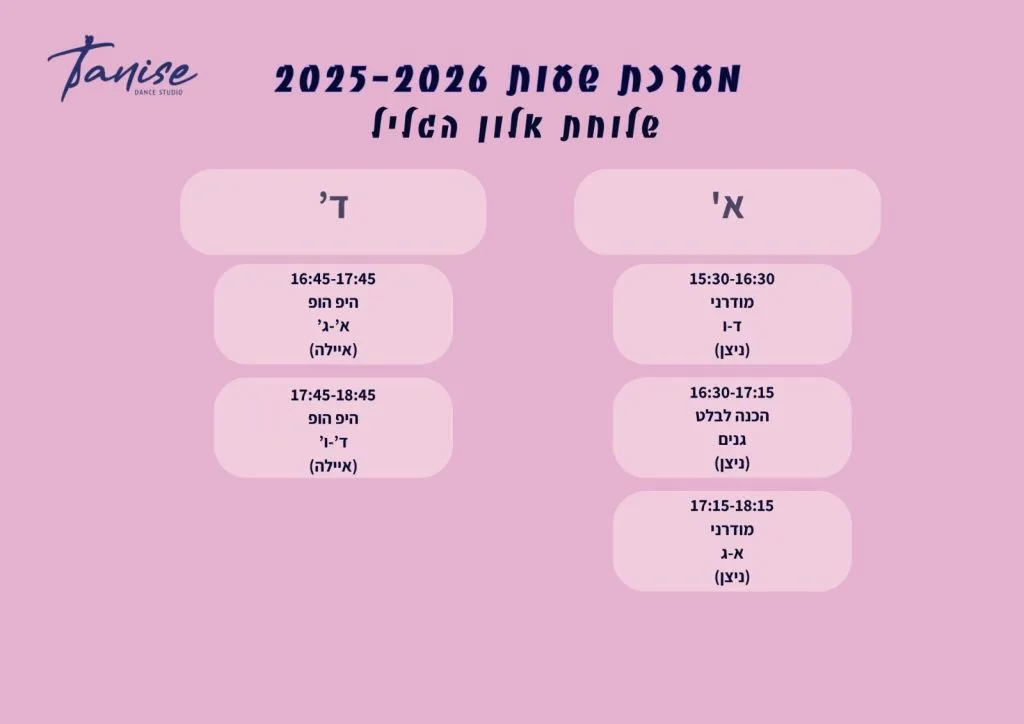 מערכת שעות תניס לשנת 2025-2026 לחוגי אלון הגליל